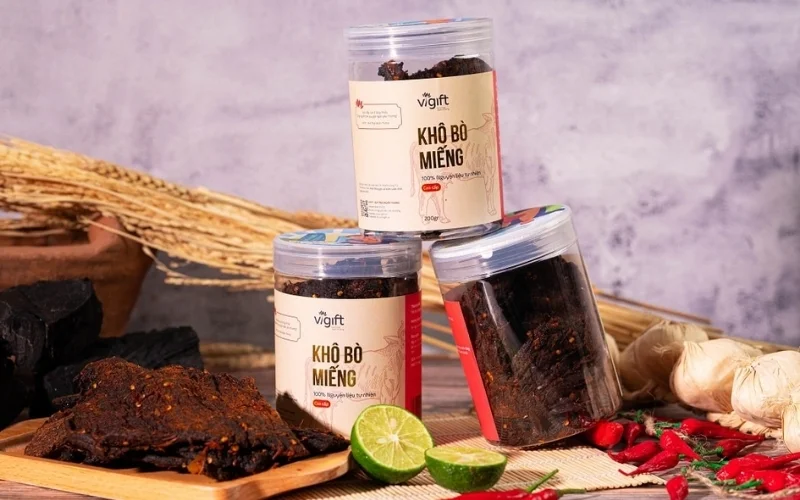 Mẫu tem nhãn bò khô thiết kế tối giản Mẫu tem nhãn bò khô thiết kế tối giản