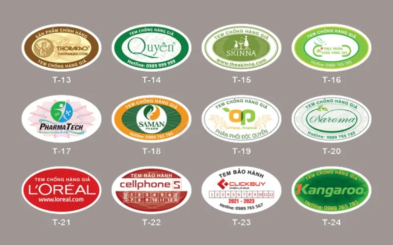 Mẫu kích thước tem bảo hành hình tròn - elip 