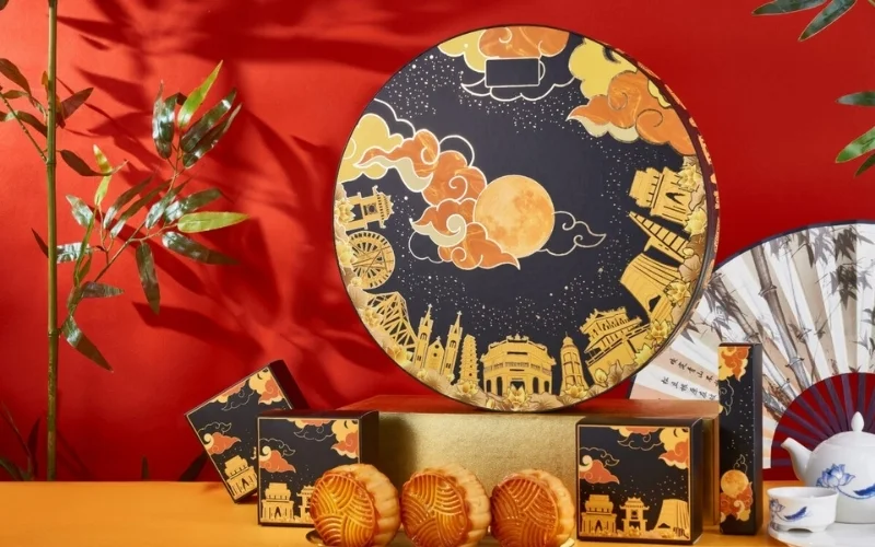 Mẫu hộp bánh trung thu hình tròn 4 bánh Mẫu hộp bánh trung thu hình tròn 4 bánh