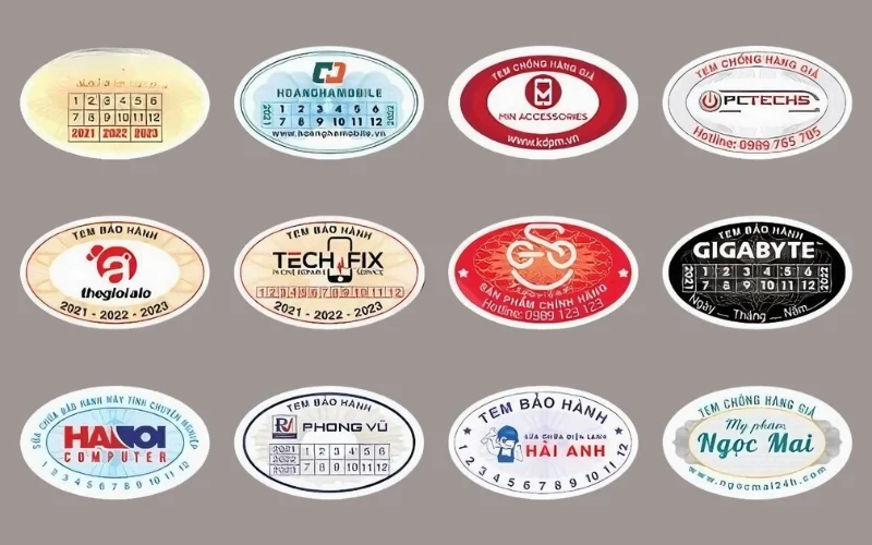 Mẫu kích thước tem bảo hành hình tròn - elip 