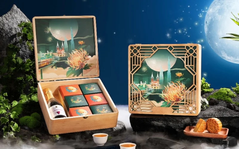 Mẫu hộp bánh trung thu kèm rượu loại 6 bánh