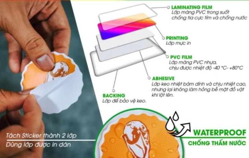 Cấu tạo một sticker chất lượng cao thường gồm 5 lớp