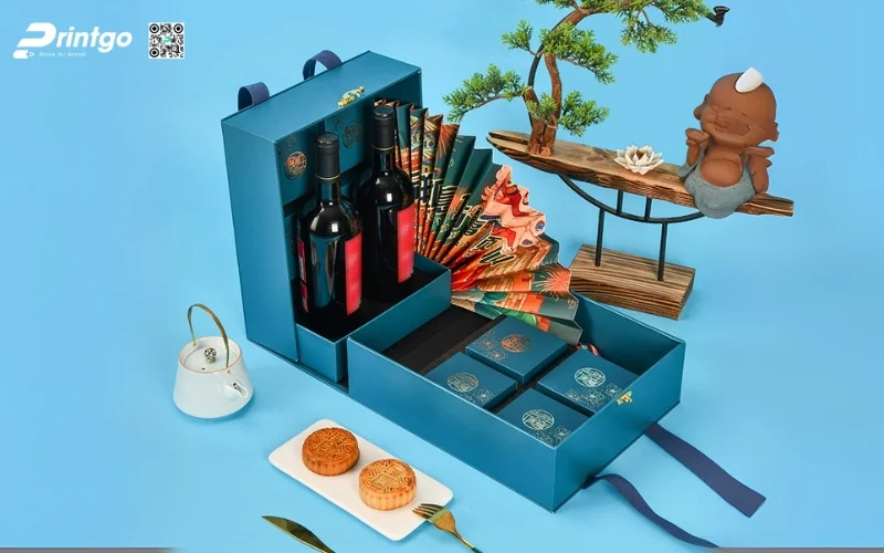Mẫu hộp bánh trung thu kèm rượu loại 8 bánh