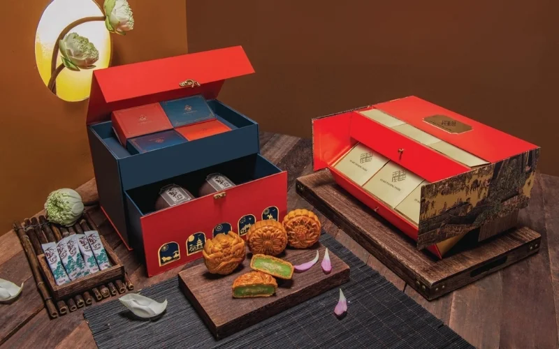 Nhóm mẫu hộp bánh trung thu kèm trà 4 bánh Nhóm mẫu hộp bánh trung thu kèm trà 4 bánh