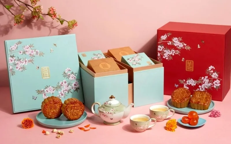 Nhóm mẫu hộp bánh trung thu kèm trà 4 bánh Nhóm mẫu hộp bánh trung thu kèm trà 4 bánh