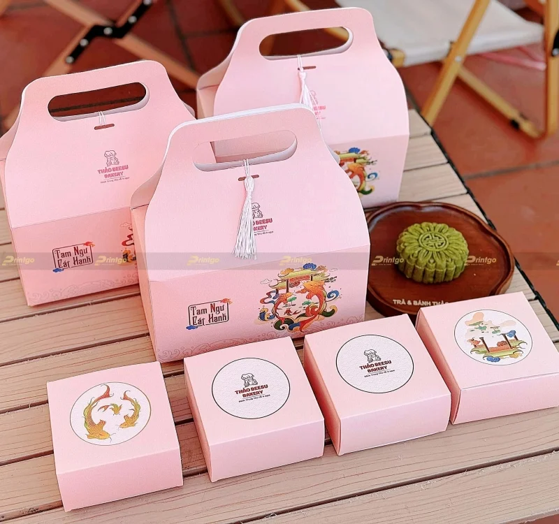 Dự án hộp giấy có quai xách đựng 4 bánh trung thu Tam Ngư Cát Hạnh