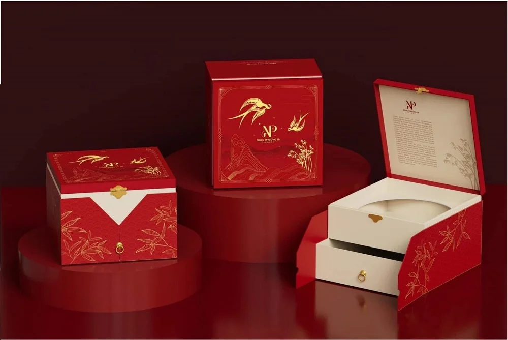 Hộp trung thu 2 tầng kết hợp sản phẩm quà tặng Yến