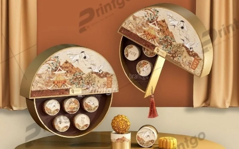 Mẫu hộp bánh trung thu hình tròn 5 bánh Mẫu hộp bánh trung thu hình tròn 5 bánh