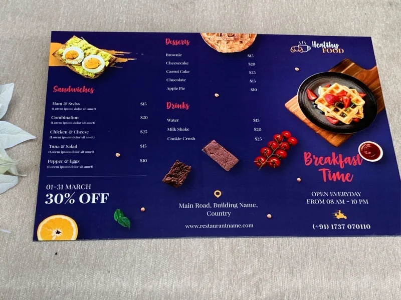Kích thước menu bìa bồi cứng