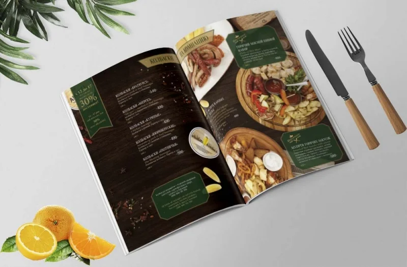 Kích thước menu dạng catalogue