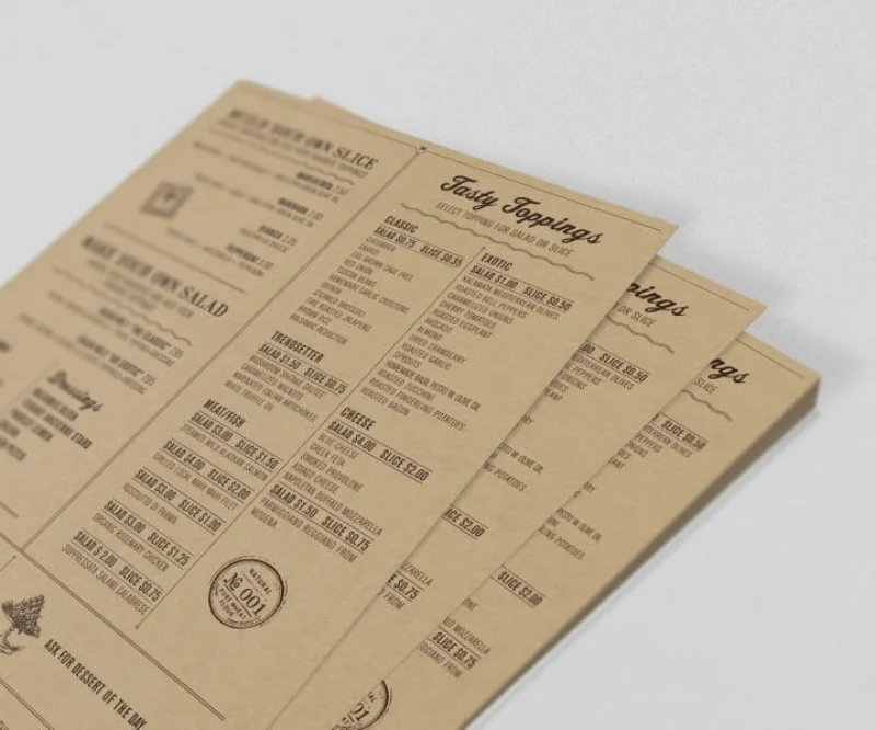 Kích thước menu giấy