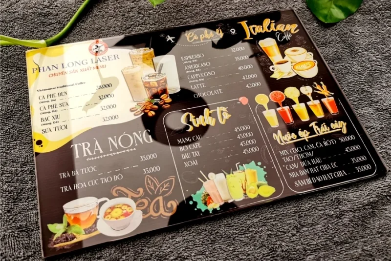 Chất liệu in menu ứng với từng kích thước