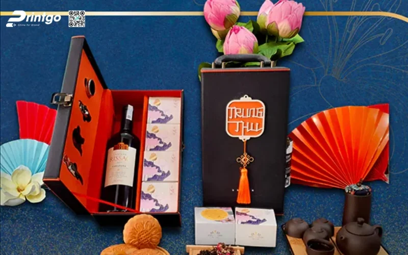 Mẫu hộp bánh trung thu kèm rượu loại 4 bánh