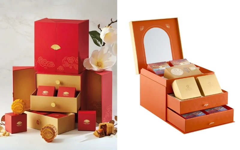 Nhóm mẫu hộp bánh trung thu kèm trà 8 bánh Nhóm mẫu hộp bánh trung thu kèm trà 8 bánh