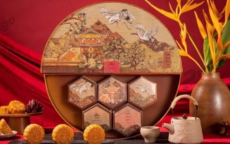 Mẫu hộp bánh trung thu hình tròn 5 bánh Mẫu hộp bánh trung thu hình tròn 5 bánh