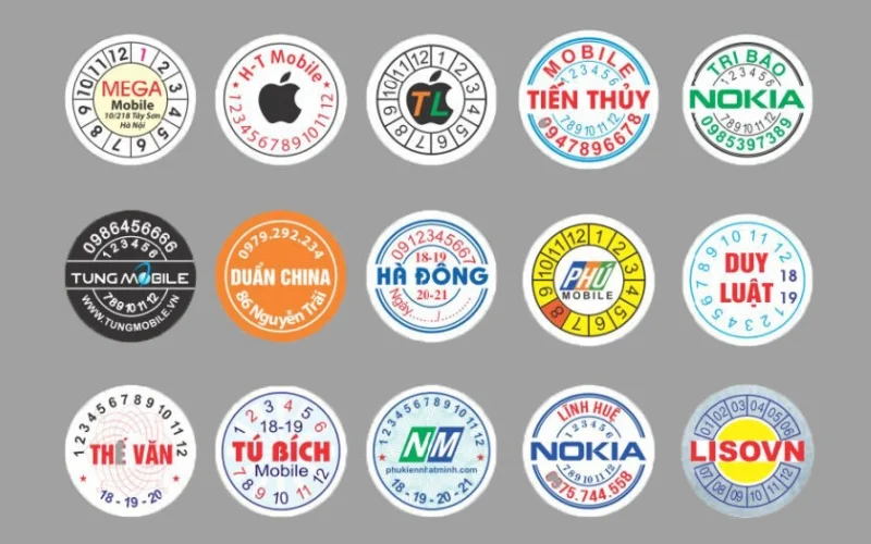 Mẫu kích thước tem bảo hành hình tròn - elip 