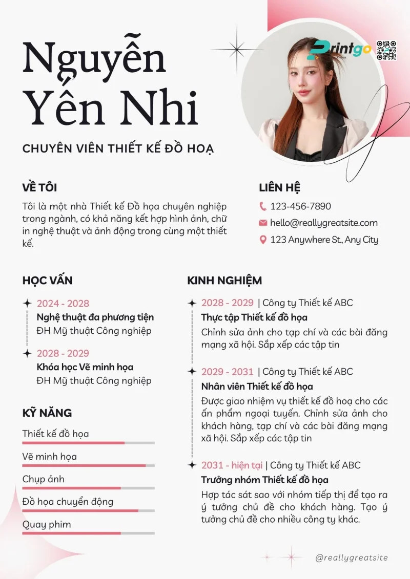 Mẫu profile cá nhân thiết kế sáng tạo 