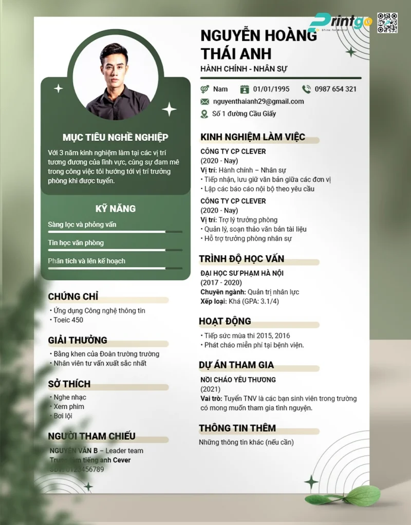 Mẫu profile cá nhân trình bày rõ ràng, ấn tượng