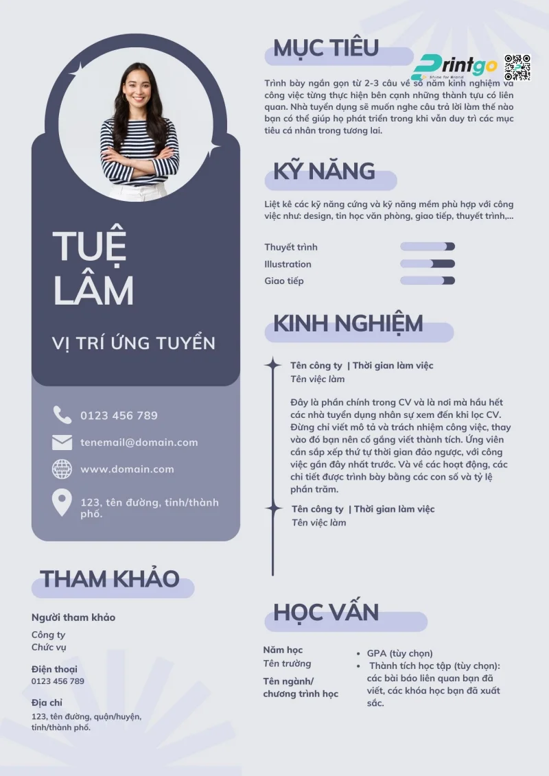 Mẫu profile cá nhân thiết kế theo yêu cầu linh hoạt 
