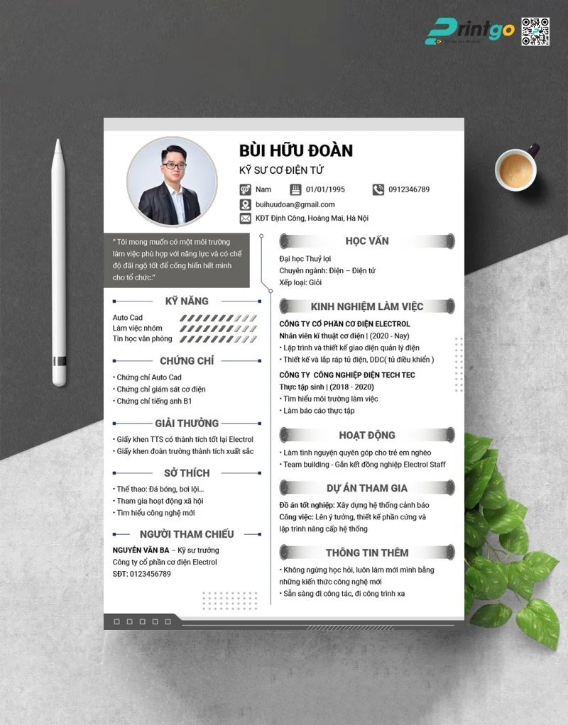 Mẫu profile cá nhân dành cho ngành kỹ thuật điện tử 