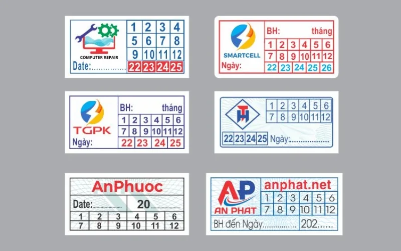 Mẫu kích thước tem bảo hành hình chữ nhật 