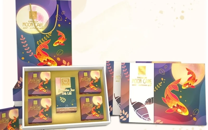 Nhóm mẫu hộp bánh trung thu kèm trà 4 bánh Nhóm mẫu hộp bánh trung thu kèm trà 4 bánh