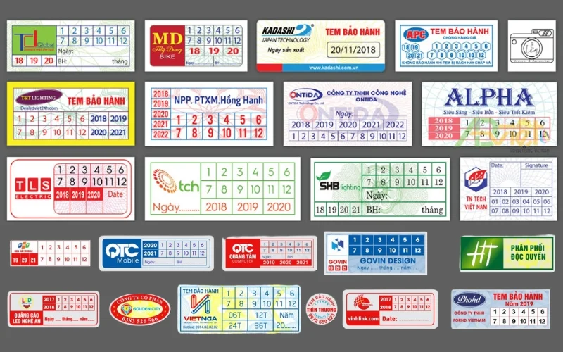 Mẫu kích thước tem bảo hành hình chữ nhật 