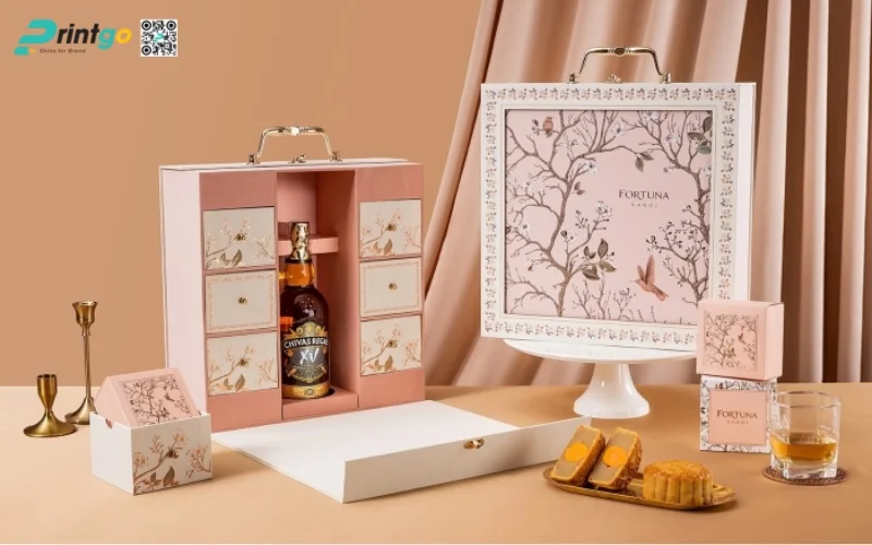 Mẫu hộp bánh trung thu kèm rượu loại 6 bánh