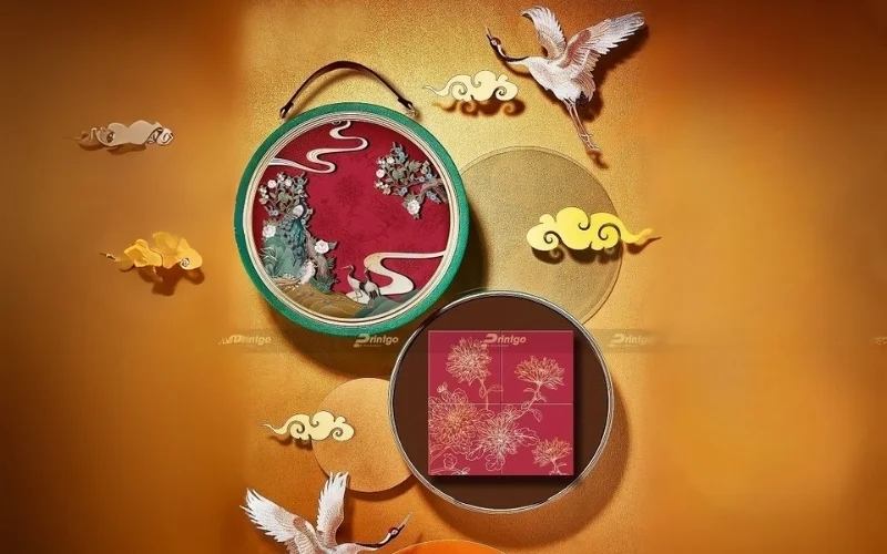 Mẫu hộp bánh trung thu hình tròn 4 bánh Mẫu hộp bánh trung thu hình tròn 4 bánh