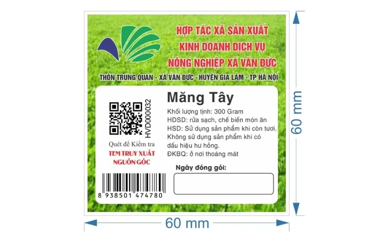Tem nhãn rau củ dạng tem truy xuất nguồn gốc
