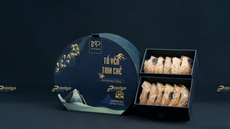 Mẫu hộp tròn vát đáy đựng tổ yến tinh chế cao cấp của Nie Pham