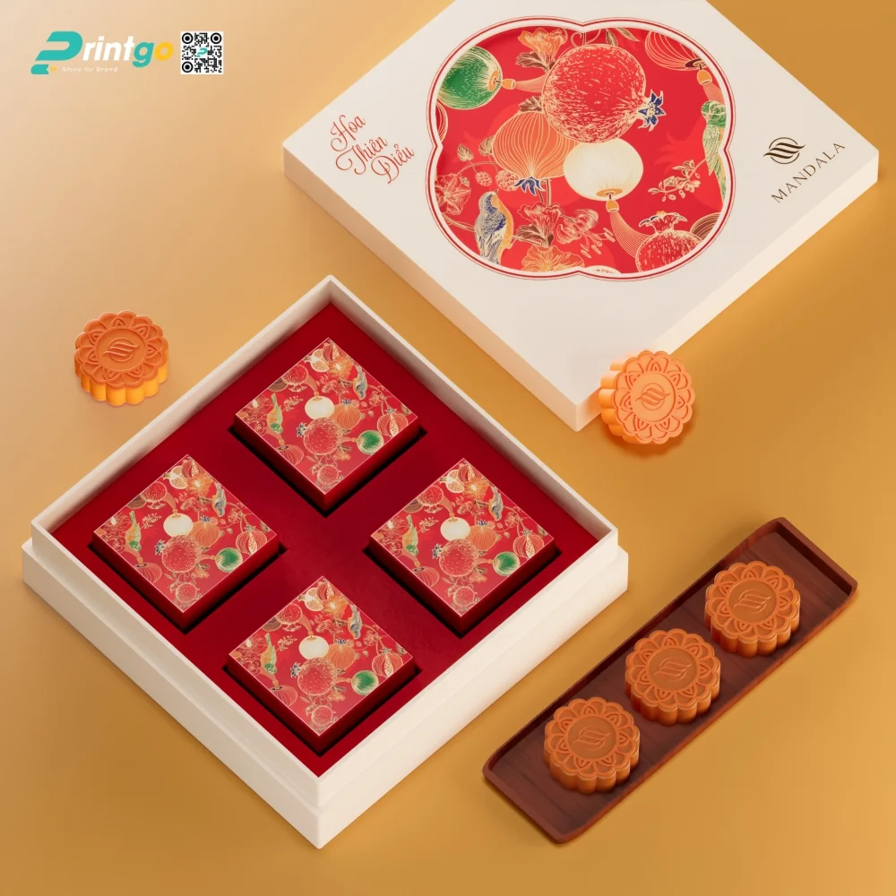 in hộp bánh trung thu khách sạn Mandala Bắc Ninh được triển khai với quy trình sản xuất bài bản