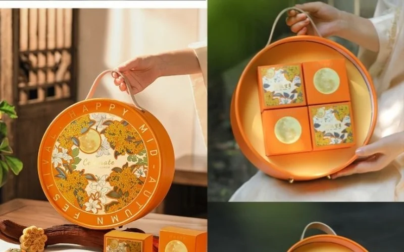 Mẫu hộp bánh trung thu hình tròn 4 bánh Mẫu hộp bánh trung thu hình tròn 4 bánh