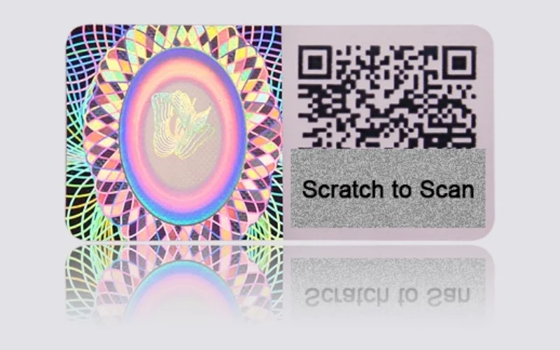 Mẫu tem chống hàng giả Hologram tích hợp QR code/serial Mẫu tem chống hàng giả Hologram tích hợp QR code/serial