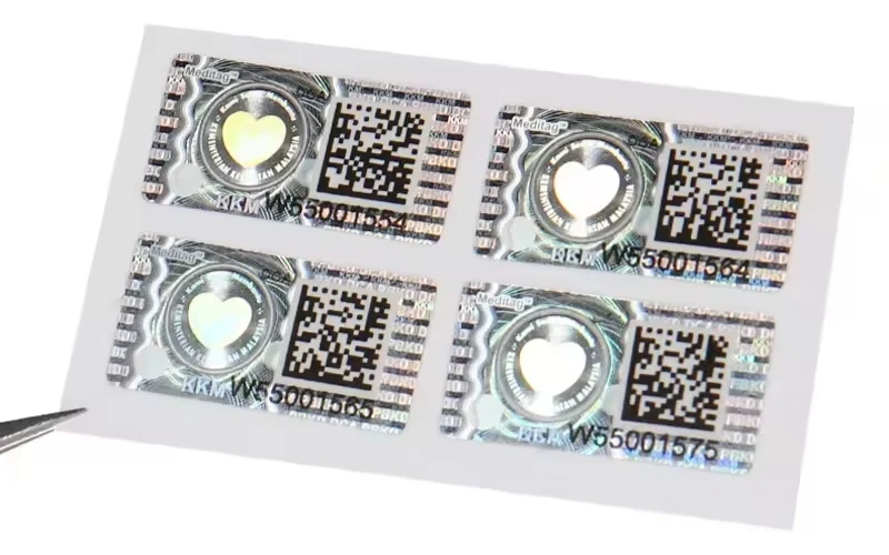 Mẫu tem chống hàng giả Hologram tích hợp QR code/serial Mẫu tem chống hàng giả Hologram tích hợp QR code/serial