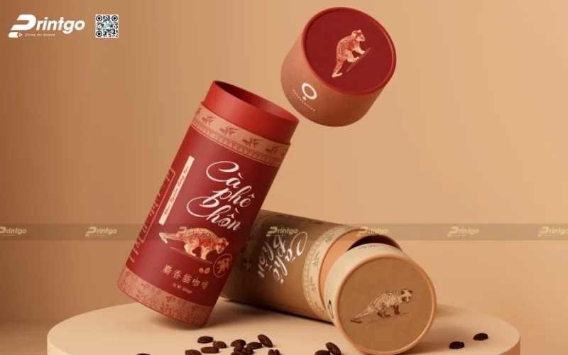 Thiết kế bao bì cà phê hình trụ tròn