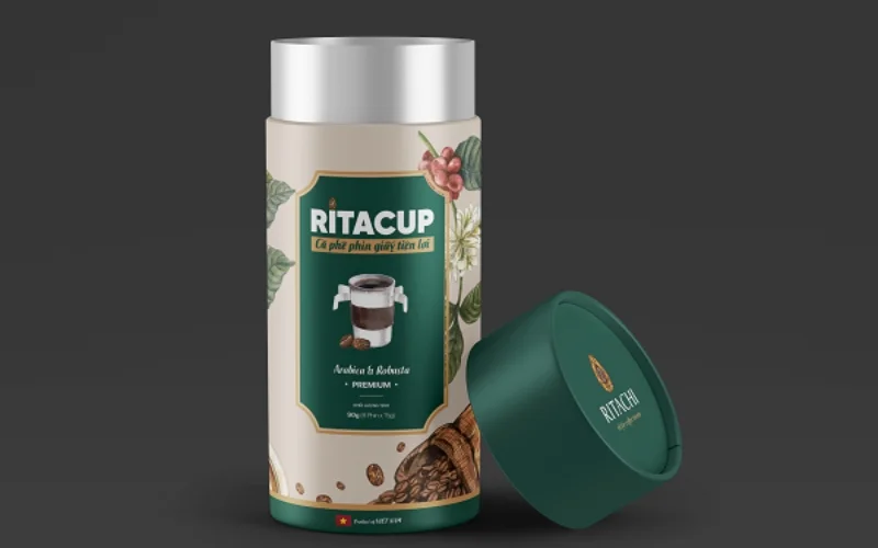 Thiết kế bao bì cà phê hình trụ tròn
