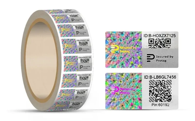 Mẫu tem chống hàng giả Hologram tích hợp QR code/serial Mẫu tem chống hàng giả Hologram tích hợp QR code/serial