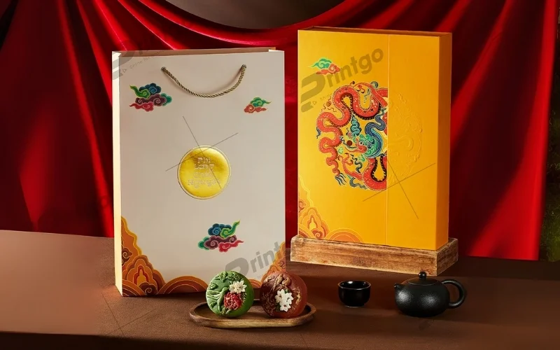 Túi đựng bánh trung thu in ép kim, UV điểm