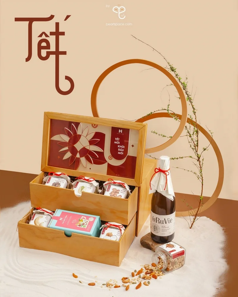Hộp gỗ 2 tầng đựng bánh trung thu