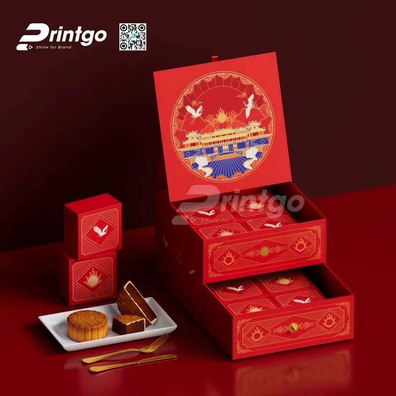 Hộp trung thu 2 tầng màu đỏ sang trọng