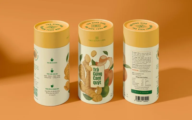 Thiết kế bao bì cà phê hình trụ tròn
