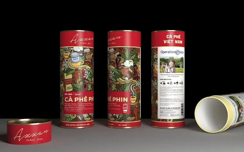 Thiết kế bao bì cà phê hình trụ tròn