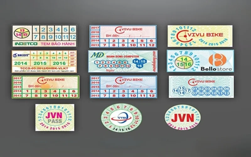 Mẫu in tem niêm phong decal vỡ hình chữ nhật - tròn - elip 
