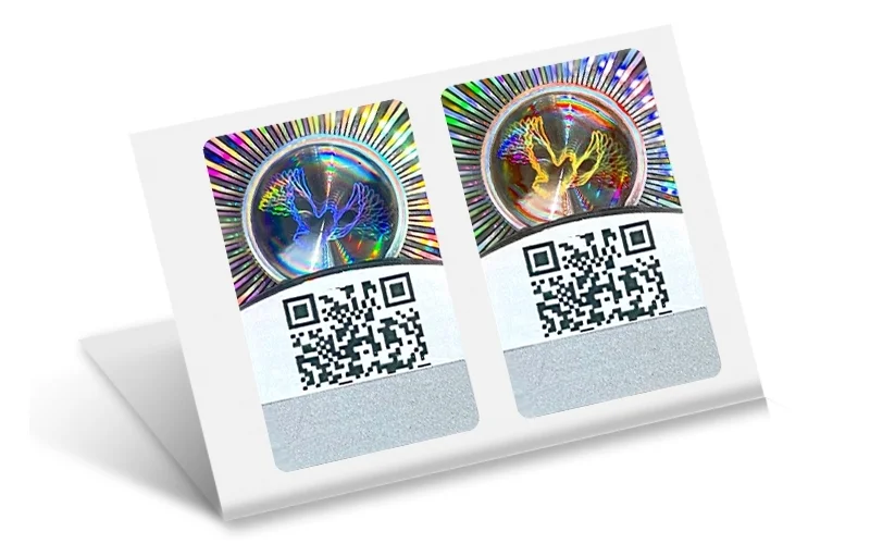 Mẫu tem chống hàng giả Hologram tích hợp QR code/serial Mẫu tem chống hàng giả Hologram tích hợp QR code/serial