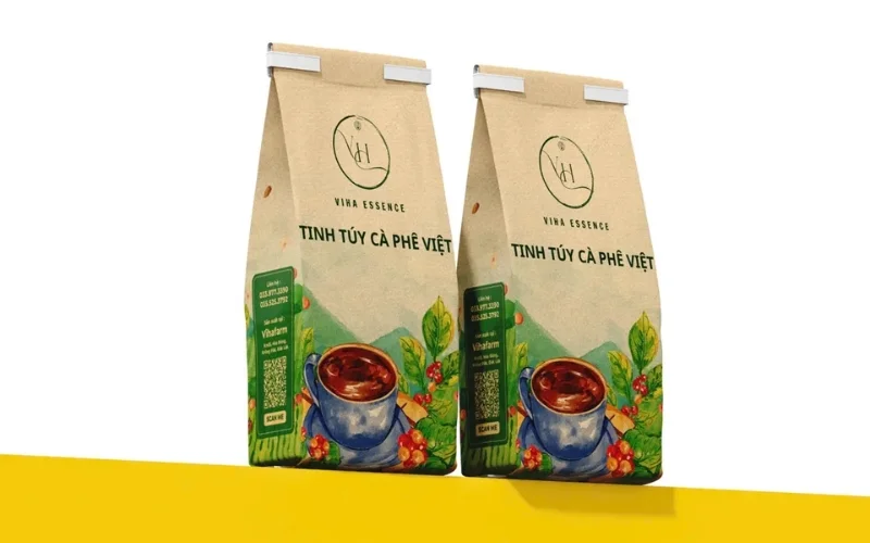 Thiết kế bao bì cà phê dạng giấy Kraft