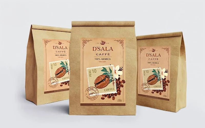Thiết kế bao bì cà phê dạng giấy Kraft