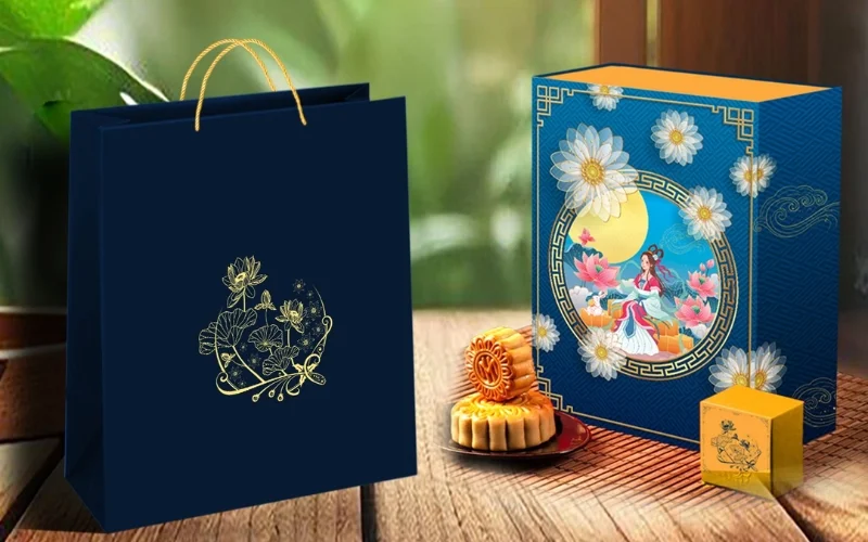 Túi đựng bánh trung thu in ép kim, UV điểm