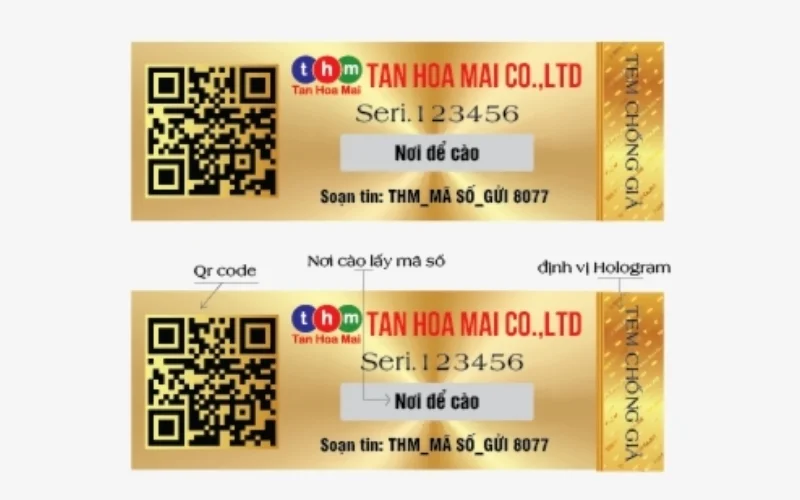 Mẫu tem chống hàng giả Hologram tích hợp QR code/serial Mẫu tem chống hàng giả Hologram tích hợp QR code/serial