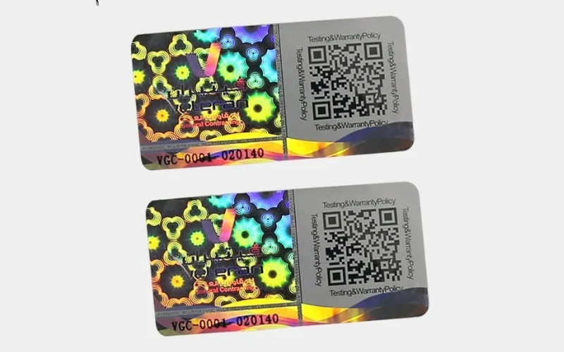 Mẫu tem chống hàng giả Hologram tích hợp QR code/serial Mẫu tem chống hàng giả Hologram tích hợp QR code/serial